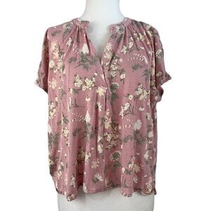 𝅺lucky BRAND FLORAL SANDWASH‎ PRINT SPLIT NECK BLOUSE